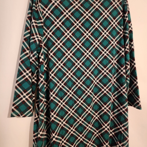 Kim Rogers Romy Green Red Boxy 3/4 Sleeve Blouse M High Low Hem - Picture 4 of 7